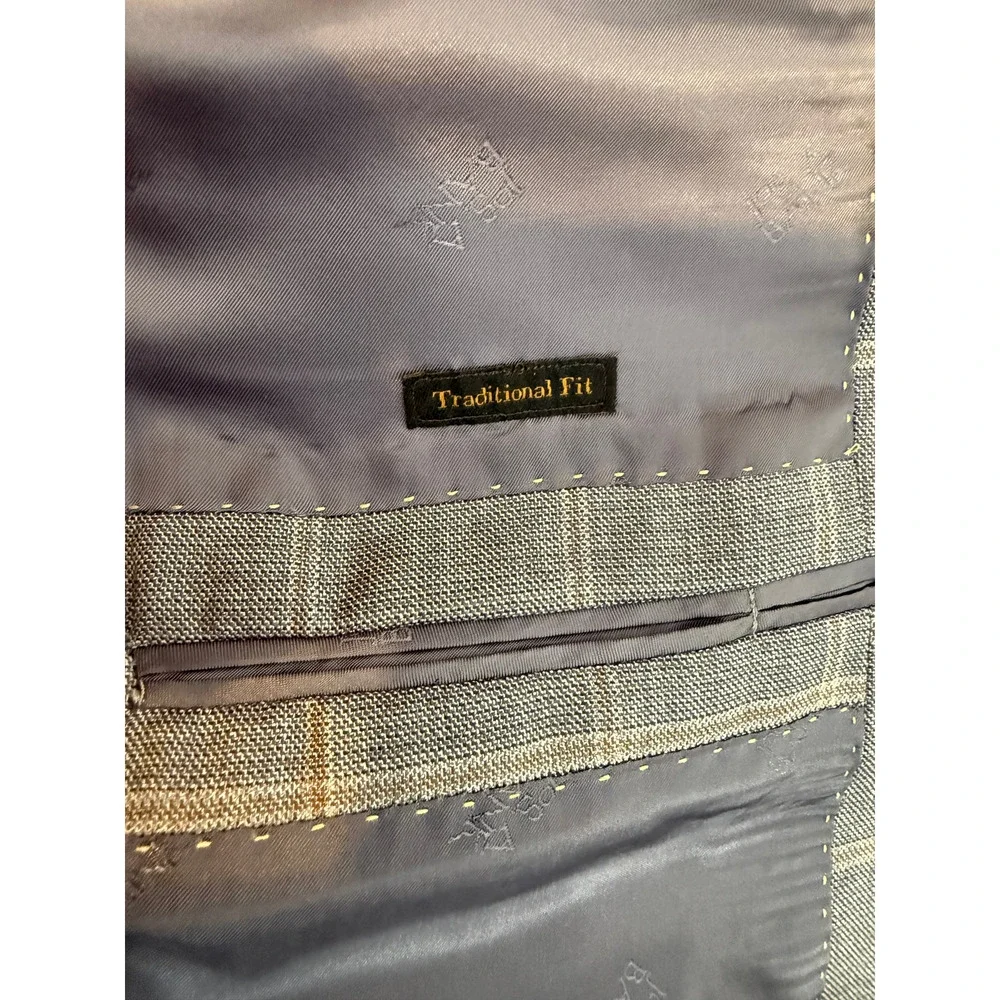 Jos A Bank Reserve Mens 40R Silk Wool Windowpane Plaid Blazer Sport Coat Gray